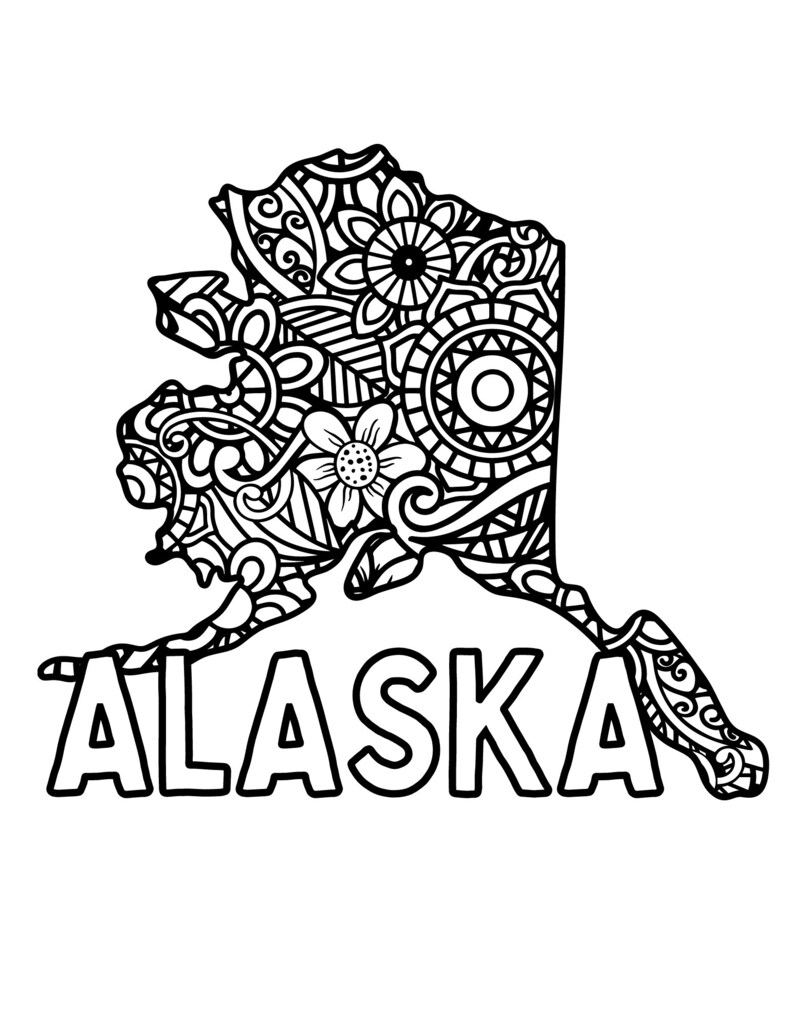 Alaska Coloring Pages, Floral Mandala (PDF Download) - Etsy