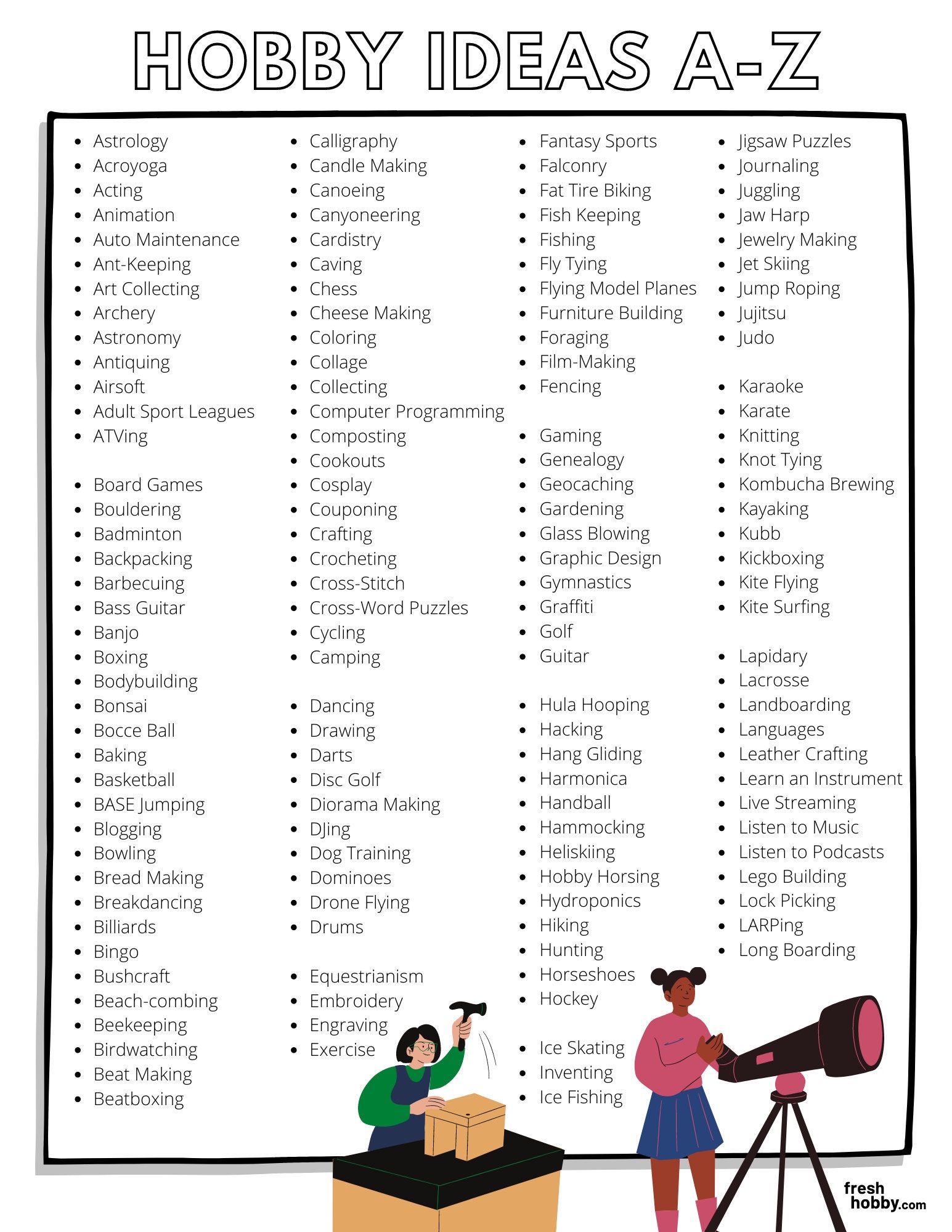 Huge List of Hobbies from A-Z (Popular Hobbies & Activities to Explore) -  Classful