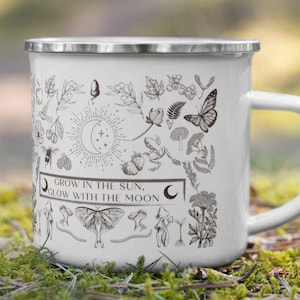 Green Witch Enamel Mug, Grow in the Sun, Glow with the Moon