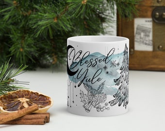 Blessed Yule White Ceramic, glossy mug