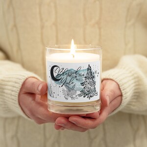 Blessed Yule Glass jar soy wax candle, Unscented