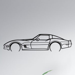Corvette C4 1982 Silhouette détaillée d'art mural en métal, Corvette 1982 art mural détaillé en métal, décoration murale silhouette de voiture, enseigne de garage Corvette