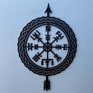 Viking Compass Themed Metal Wall Art , Vegvisir Wall Art , Scandinavian Vegvisir Wall Sculpture , Nordic Vegvisir Metal Wall Hanging