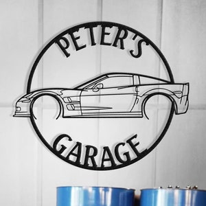 Silueta de Corvette C6 personalizada, arte de pared de metal, letrero de garaje de metal, regalo de garaje, decoración de garaje, decoración de coche de oficina, decoración de coche de metal