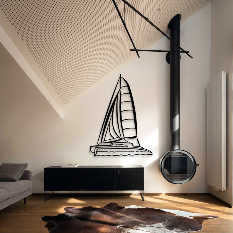 Catamaran Silhouette Metal Wall Art Sea Theme Metal Wall Etsy