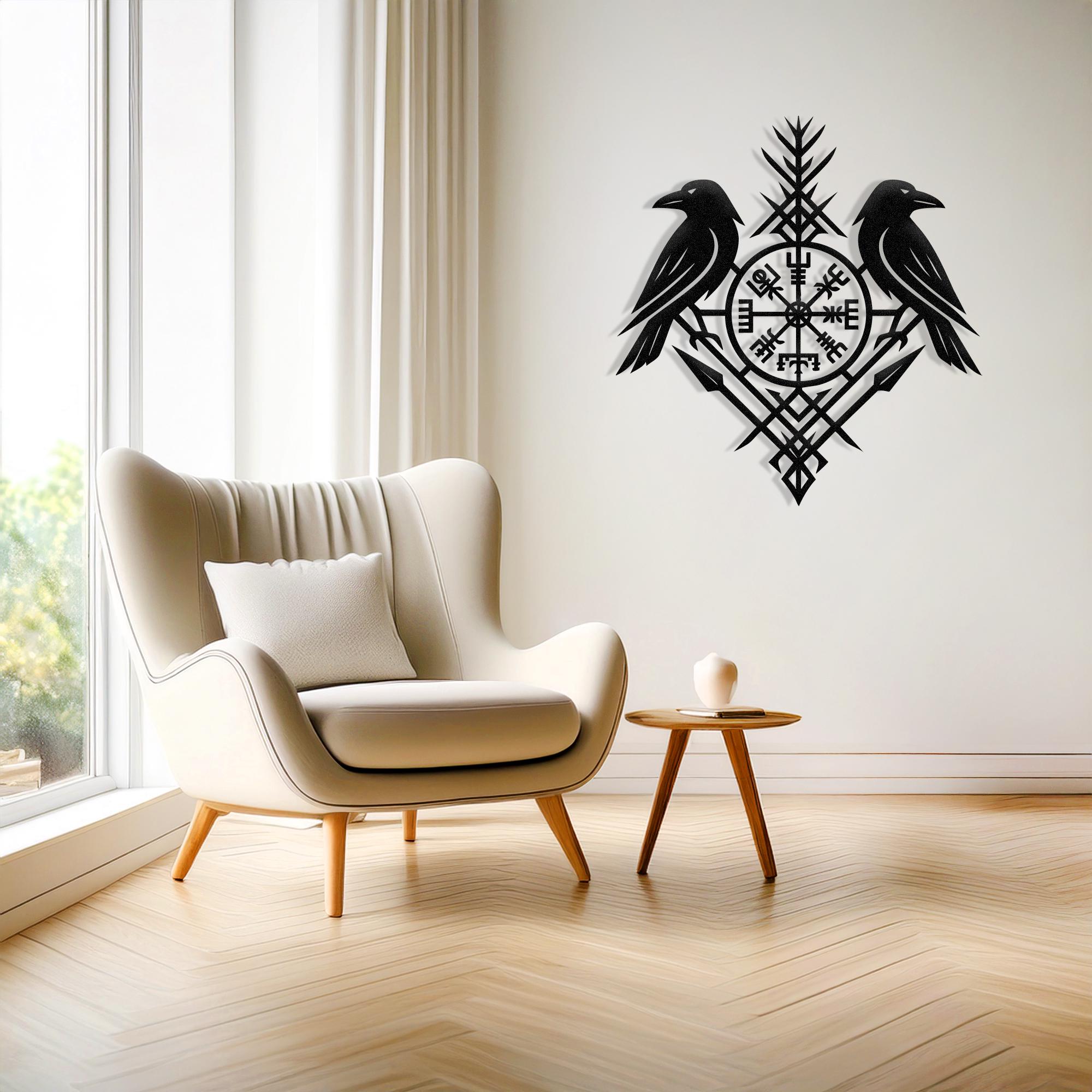 Viking Raven Wall Art , Vegvisir Compass Metal Decor - Etsy
