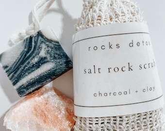 Body Scrub- Charcoal + Clay Salt Rock Scrub - Body Scrub with Purifying Charcoal, Clay, & Pink Himalayan Salt Exfoliating gifts for everyone