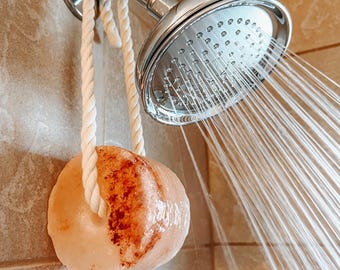 Bath and Shower Salt Rock Smooth Pink Himalayan salt rock shower steamer salt lamp air purifier detox unique gift gifts for her bath salt