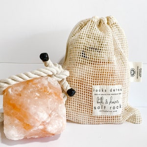 Our salt rocks come in a 100% organic cotton reusable bag.