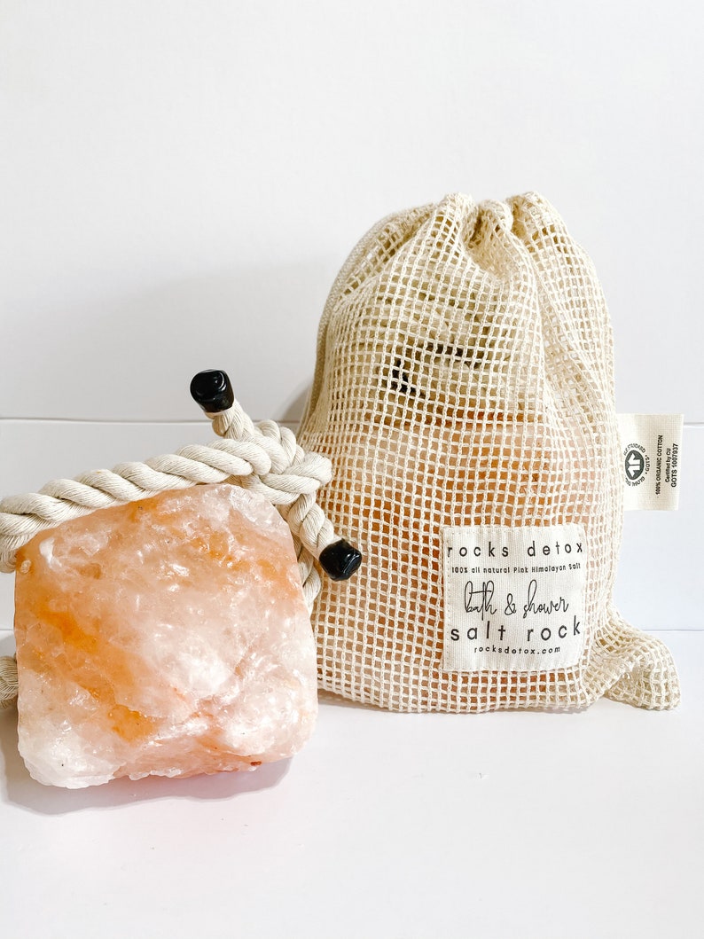 Our salt rocks come in a 100% organic cotton reusable bag.