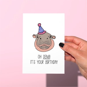 Carte d'anniversaire de Moo Deng, oh Deng ! carte d'anniversaire, carte d'anniversaire drôle, carte d'anniversaire inspirée de mèmes TikTok drôles de bébé hippopotame drôle