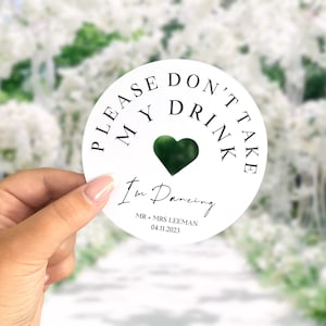 Personalised wedding coasters, drink covers, please don't take my drink I'm dancing favour, wedding favour, cute personalised wedding favour