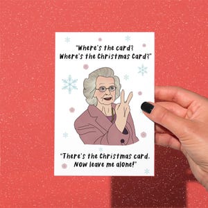 Doris Gavin and Stacey Christmas Card, funny Christmas card, where’s the salad, funny Xmas card