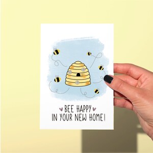 New home Card Bee home , Bee happy greetings card, funny new home card