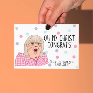 Oh my Christ, Pamela Gavin and Stacey, funny congratulations card, funny congrats card