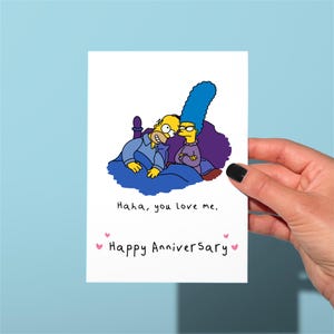 Homer and Marge Simpson, simpsons funny anniversary card, funny greetings card