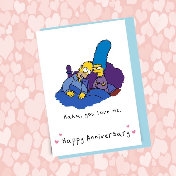 Homer and Marge Simpson, simpsons funny anniversary card, funny greetings card