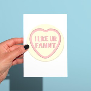 J'aime ta carte Fanny love heart, jolie carte d'anniversaire drôle/carte de la Saint-Valentin, carte de voeux, coeur d'amour. Carte bonbon , carte rigolote