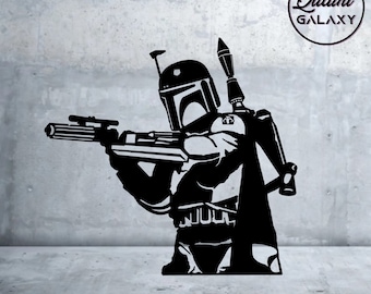 SVG minimalista de Boba Fett – Pose de acción de Star Wars (Descarga digital)