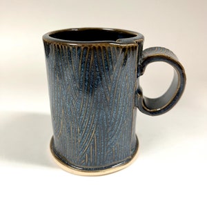 Textured Handbuilt Pottery Mug, Blue Brown Pottery Mug, Carved Mug, Bluish Green Mug, Coffee Mug, Blue Glaze Mug, Housewarming Gift
