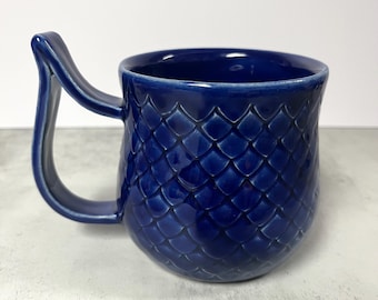 Hand Sculpted Cobalt Blue Dragon Scale Pottery Mug