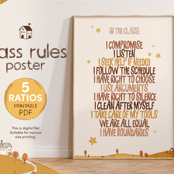 Class Rules Poster, Educational Posters for Classroom Decor, Kids Right and Rules in Class