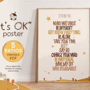 It's OK Poster, Motivational and Calming phrases for Kids, Educational Posters for Classroom Decor