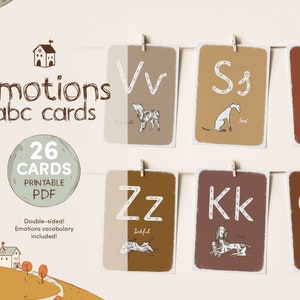 Tarjetas ABC, Tarjetas Flash del Alfabeto Animal Imprimibles, Tarjetas Flash del Alfabeto Boho Imprimibles, Tarjetas Flash Montessori para Perros, Tarjetas Flash de Emoción