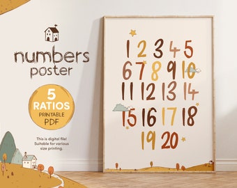 1 to 20 Numbers Poster for Kids, Educational Posters for Classroom Decor, Learn to Count