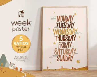 Days of the Week Poster, Educational Posters for Classroom Decor, Autumn Poster