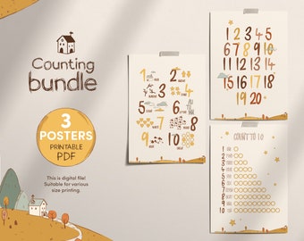 Counting Posters Bundle, Counting Kids Posters Set Of 3 Classroom Posters, Informational Learning Set, Homeschool wall art