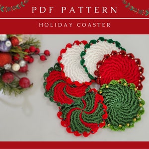 Crochet Christmas Swirl Coaster | PDF Pattern | Holiday Coaster | Christmas / Holiday Handmade Gift