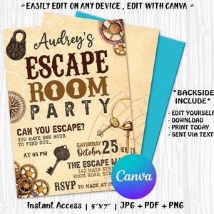 Escape Room Einladung Geburtstag, Mädchen entkommen Mystery Einladung, Escape Invite, Escape Room Einladung, Mystery Geburtstagseinladung