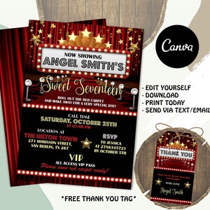 EDITABLE Red Carpet Birthday Invitation, Hollywood Movie Party Invite Glam Birthday Digital Invite vip Movie Star Party, INSTANT DOWNLOAD