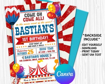 Carnival Birthday Invitation, Circus Party, Circus invitation | Editable Instant Download | INSTANT ACCESS Edit Online NOW Canva