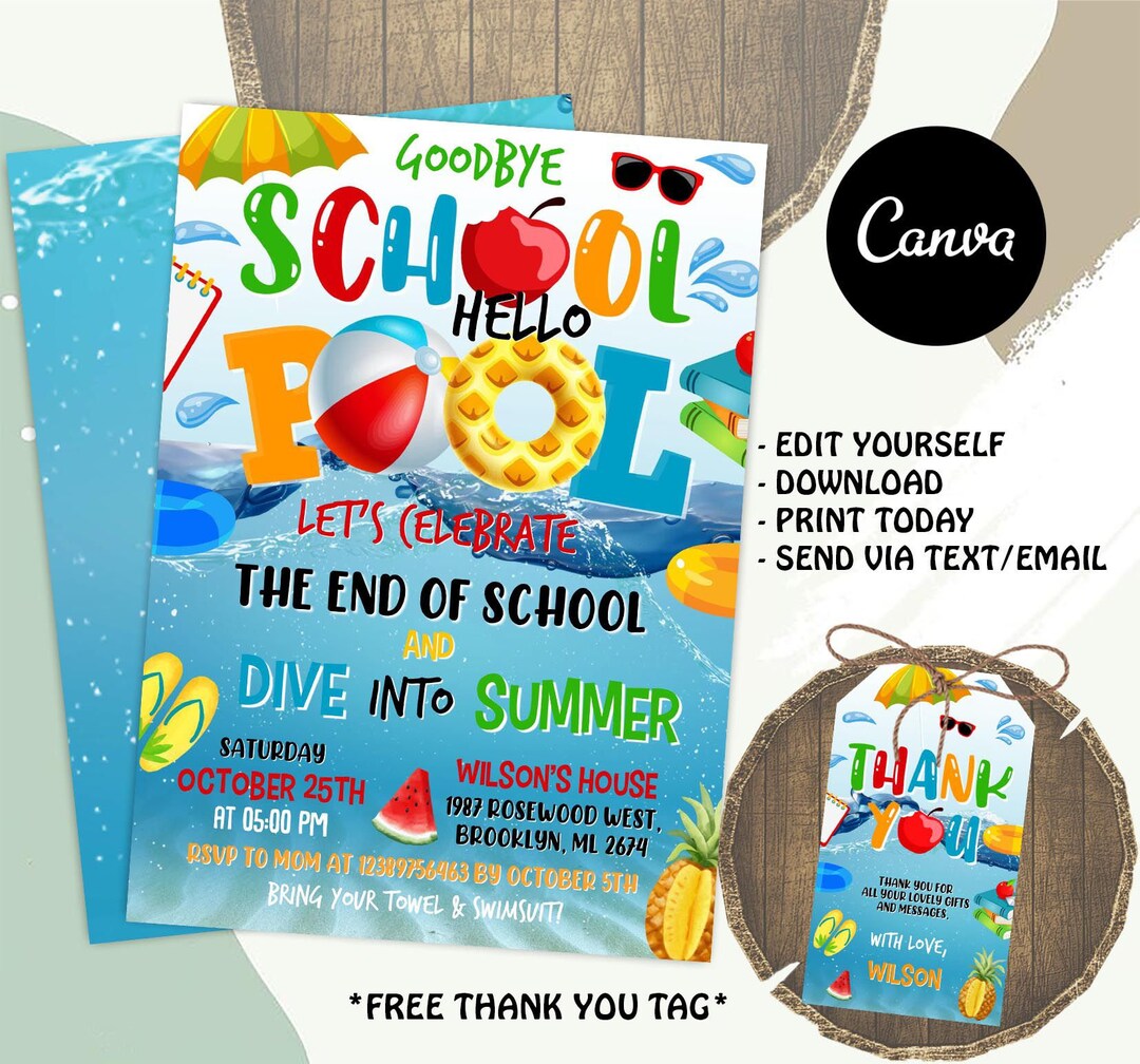 Editable End of School Party Schools Out Party Invitation, Download ...