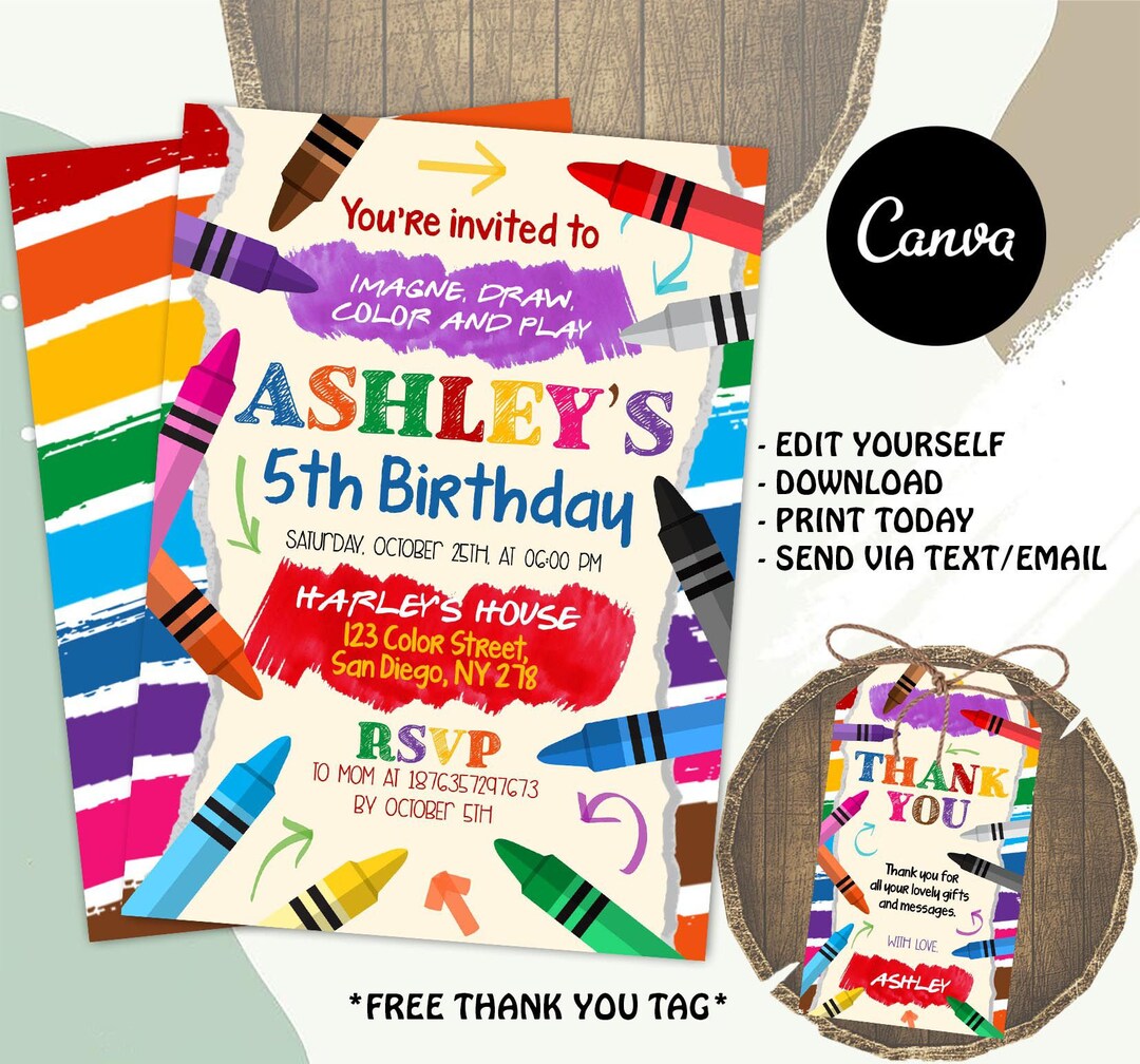 Crayon Birthday Invitation, Crayola Birthday Invitation, Crayon Art ...