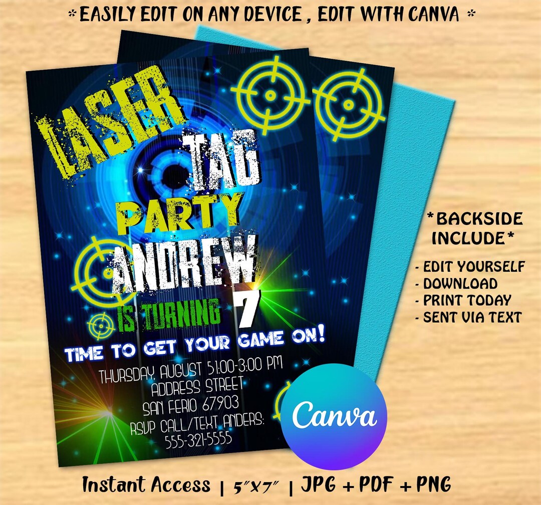 EDITABLE Laser Tag Birthday Invitation Laser Tag Party Etsy