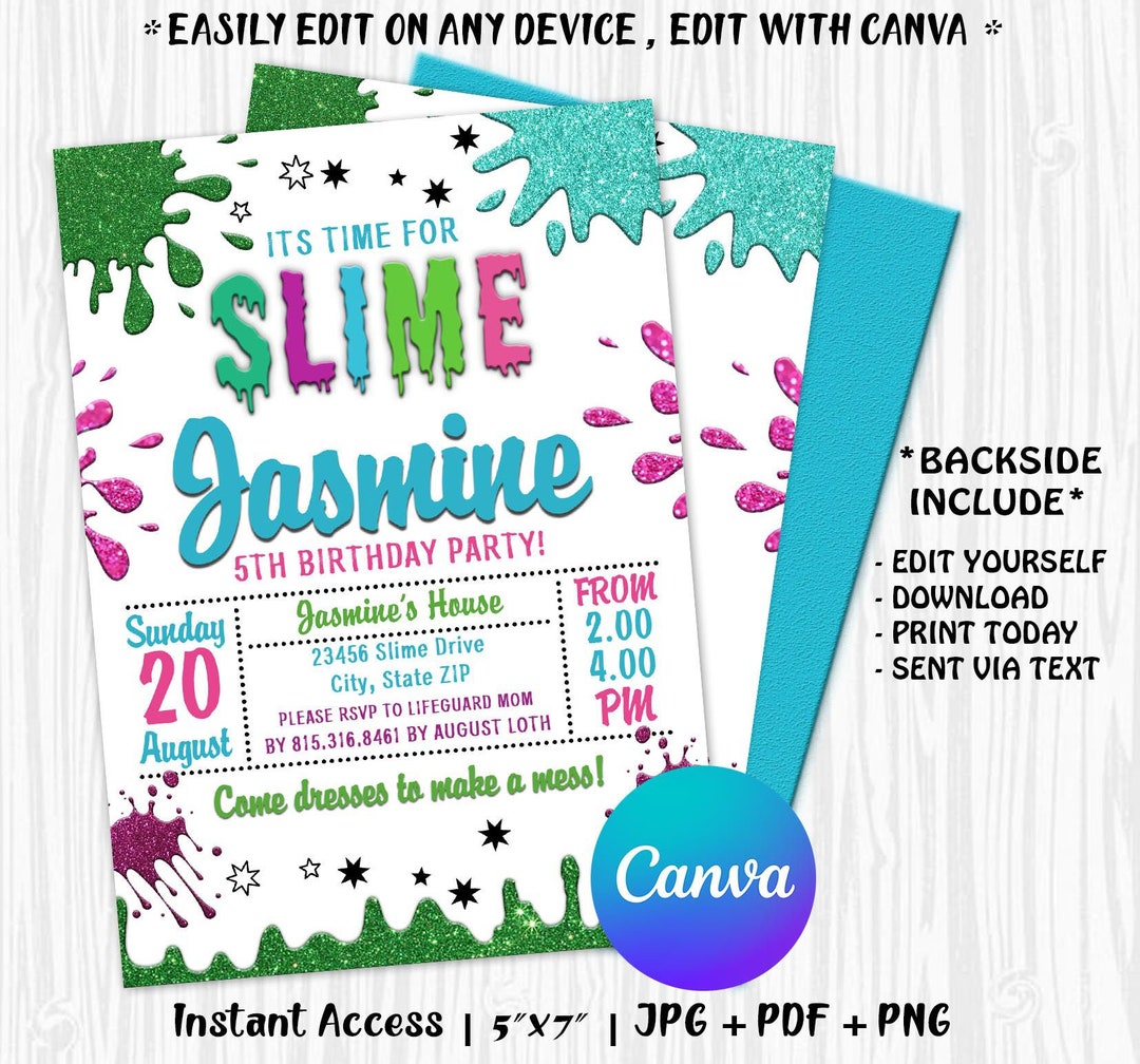 Editable Slime Party Birthday Invitation, Slime Invitation, Slime Party ...