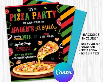 Bearbeitbare Pizza-Party-Einladung, Pizza-Geburtstags-Einladung, Pizza-Geburtstags-Party-Einladung mit CANVA