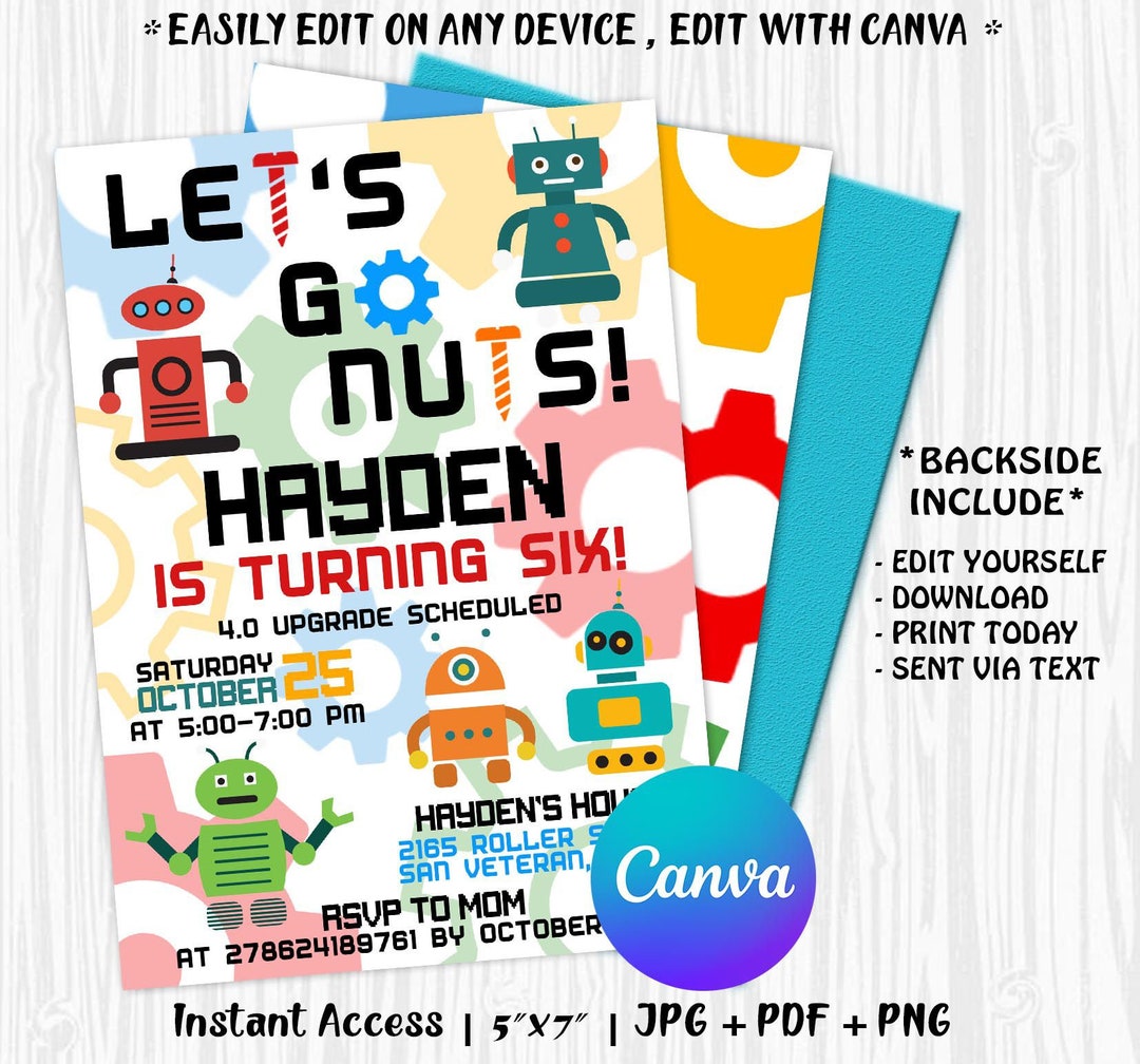Robot Invitation, Robot Birthday Invitations, Robot Party, Robot ...