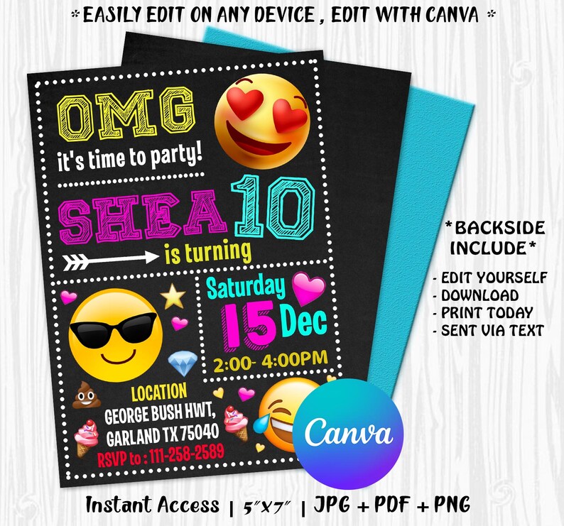 Emoji Invitation, Emoji Party Invitation, Emoji Party, Emoji Birthday ...