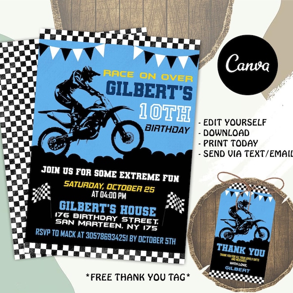 Editable Motocross Invitation, Motocross Birthday, Dirt Bike Invitation, Dirt Bike Party, Dirt Bike Birthday, Dirt Bike Invite with CANVA