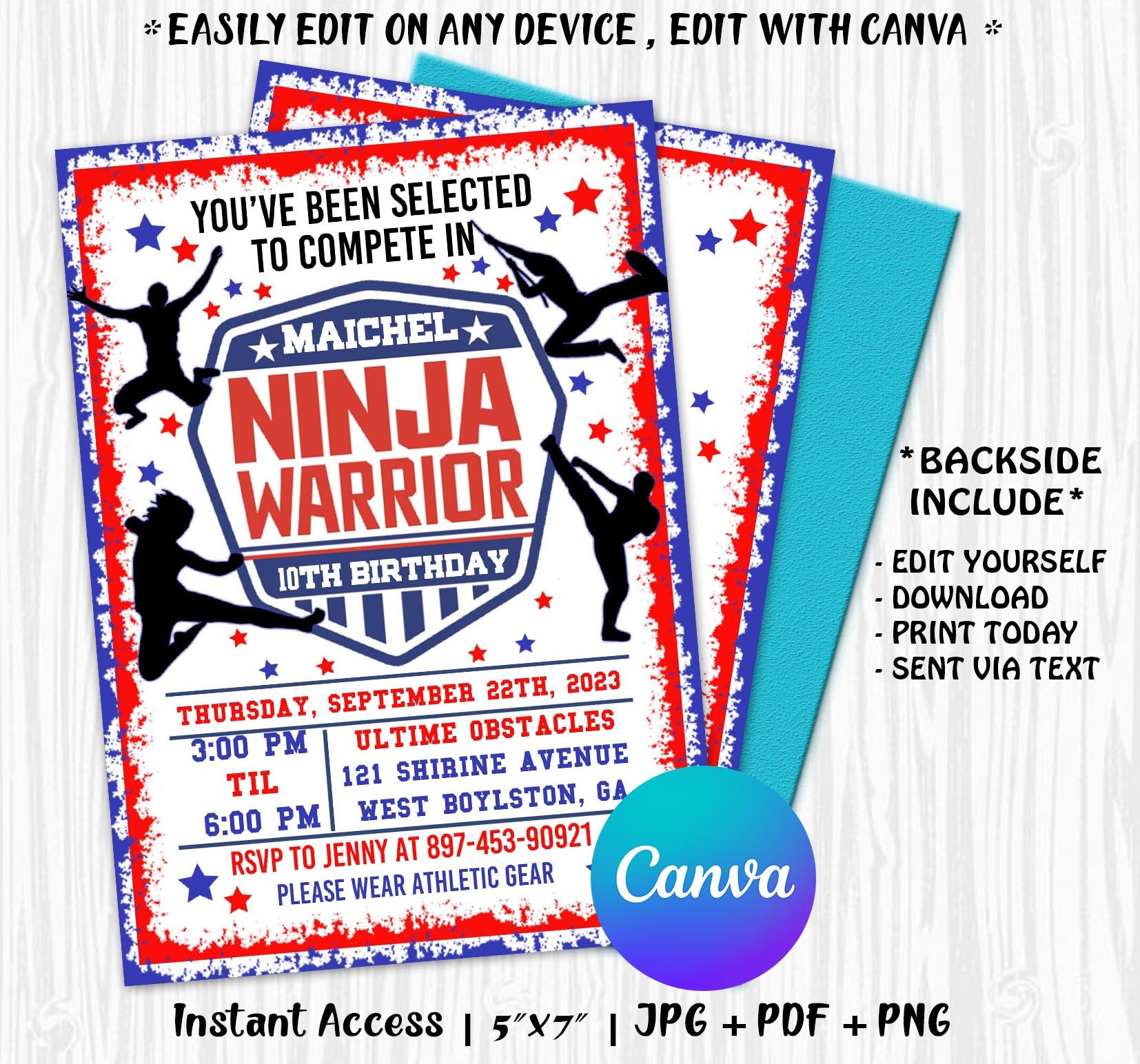 Editable Birthday Party Invitation, Birthday Invitation, Instant Download, Editable With CANVA.