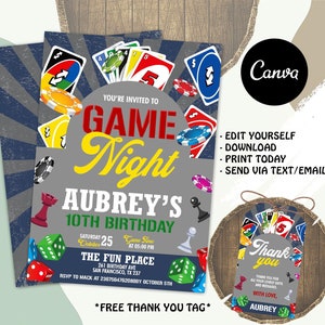 Faire-part pour une soirée jeux, Faire-part de jeu, Faire-part d'anniversaire de jeu, Faire-part de jeu, Fête d'anniversaire de jeu