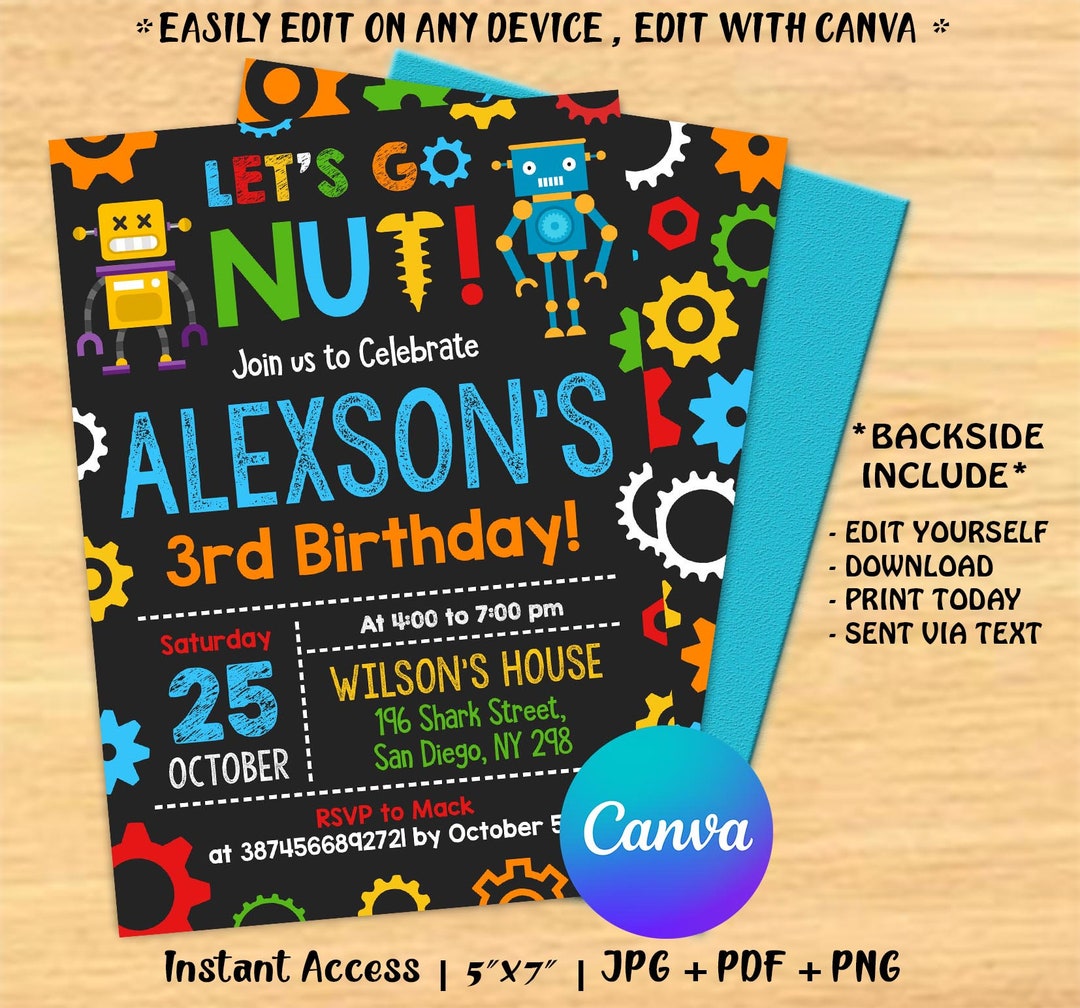 Robot Invitation Robot Birthday Invitations Robot Party Etsy