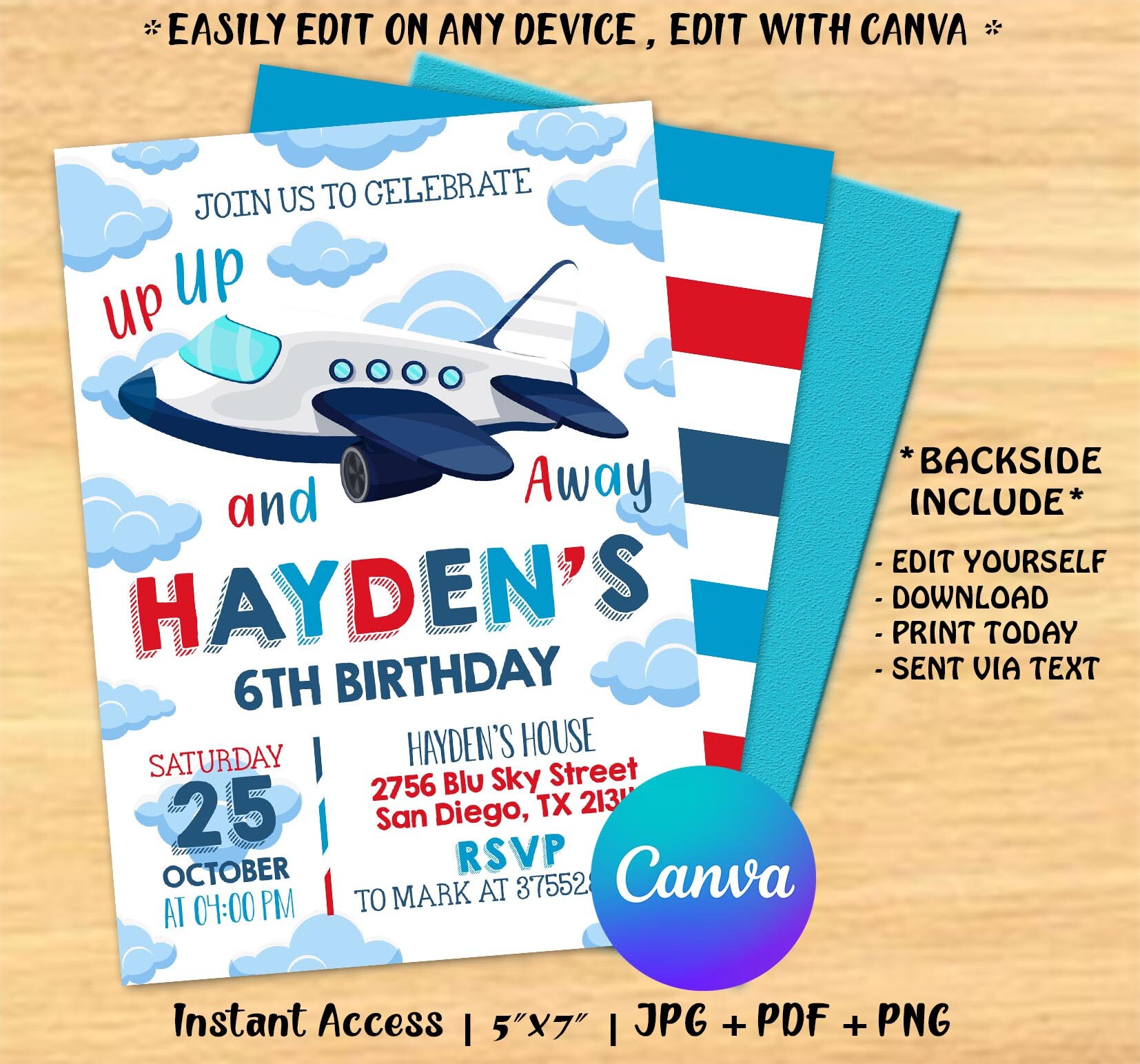 Editable Airplane Invitation Airplane Birthday Invitation - Etsy