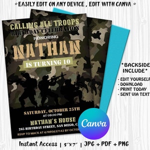 Invitation militaire modifiable, invitation d’anniversaire de l’armée, invitation de l’armée, fête de l’armée, TÉLÉCHARGEMENT INSTANTANÉ avec Canva