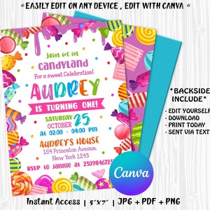 Candy Geburtstagseinladung, Candyland Geburtstag, Einladung Candyland Lolipop, süße Feier Geburtstag, Sofort Download jetzt!