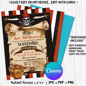 Invitation modifiable de fête d’anniversaire de pirate, invitation de bateau pirate, fête de pirate, invitation de carte au trésor, téléchargement instantané de fête de pirate